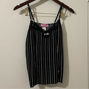Whispers Pinstripe Lace-Trim Camisole Top - Black & White - Size Small